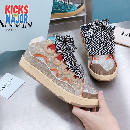 LANVIN Curb sneakers in Leather and strass beige STRA-H2105 Size 35-45